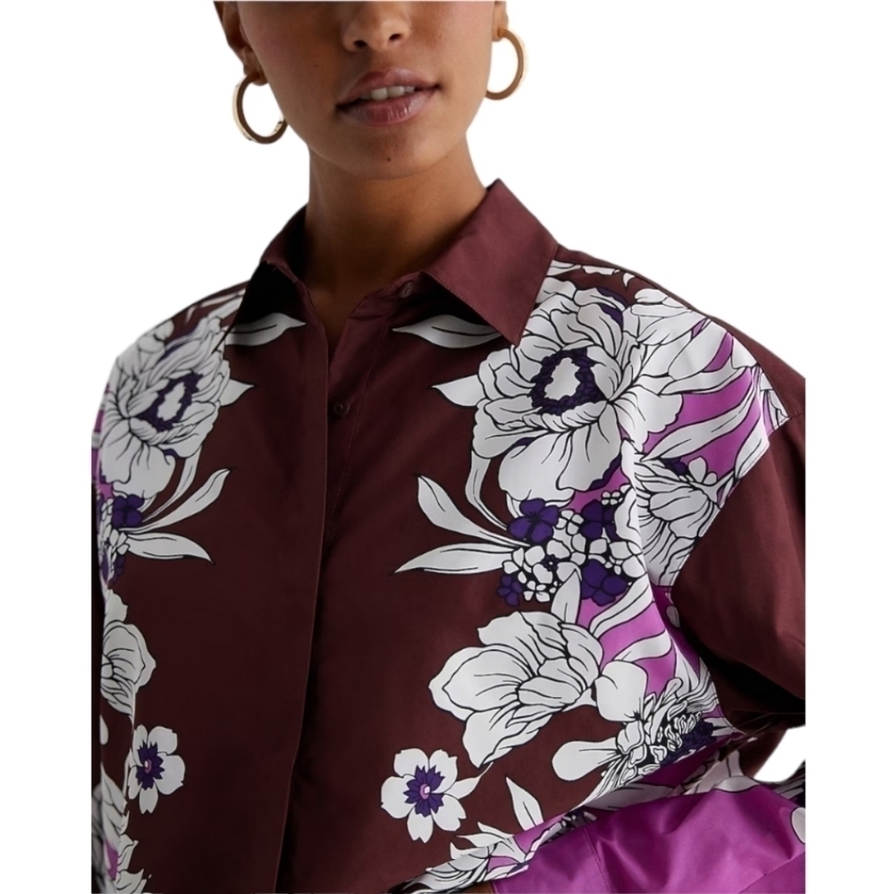 EXPRESS WOMEN'S FLORAL BOYFRIEND PORTOFINO SHIRT, Sz L - Picture 5 of 9